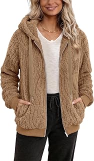 ReachMe Womens Oversized Sherpa Jacket Fuzzy Fleece Zip Up Hoodies with Pockets Warm Fall Outfits Winter Coats