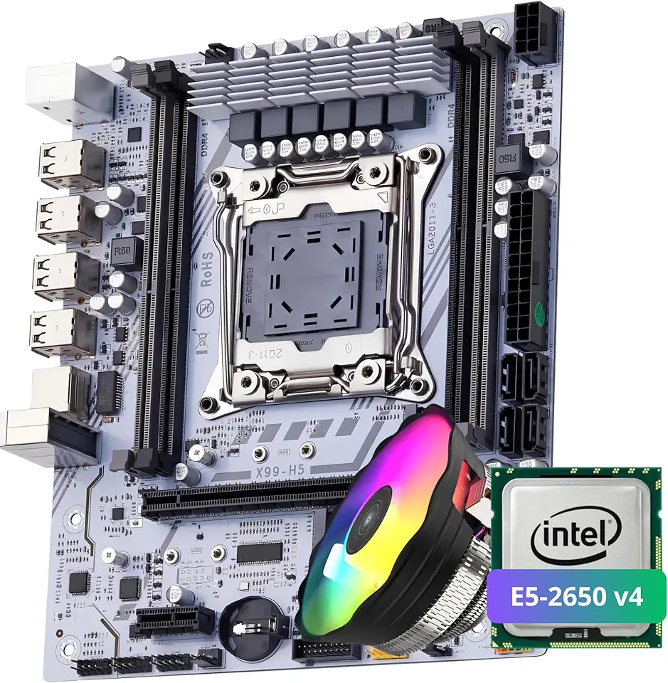 Kit QUASAR X99 H5 Placa-Mãe LGA 2011-3 + Processador E5-2650 V4, DDR4 ECC REG, M.2 NVMe, Branca (Placa + Xeon + Cooler)