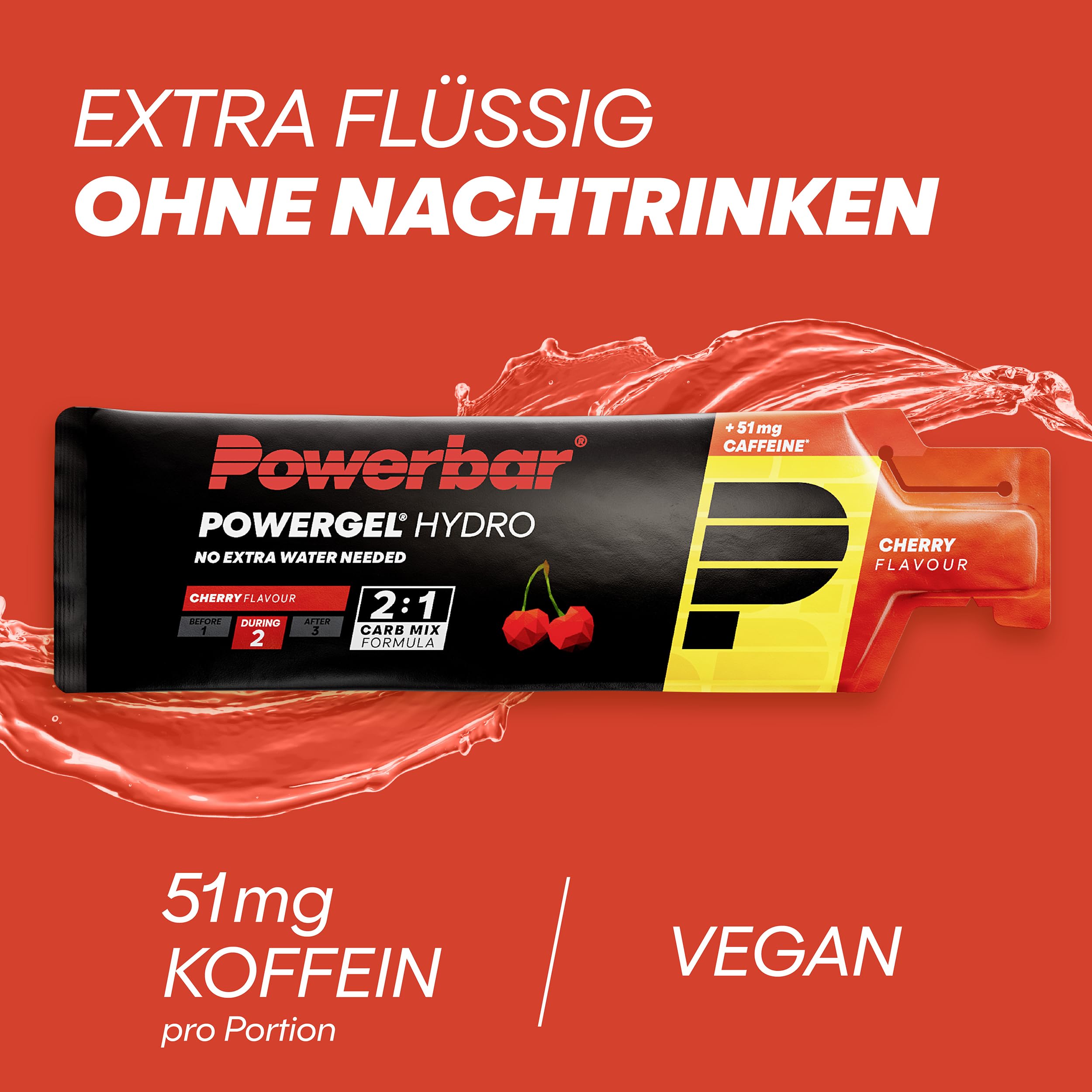 Powerbar - PowerGel Hydro - Cherry - 24x67ml - High Carb Energie Gel - Natrium - 51mg Koffein