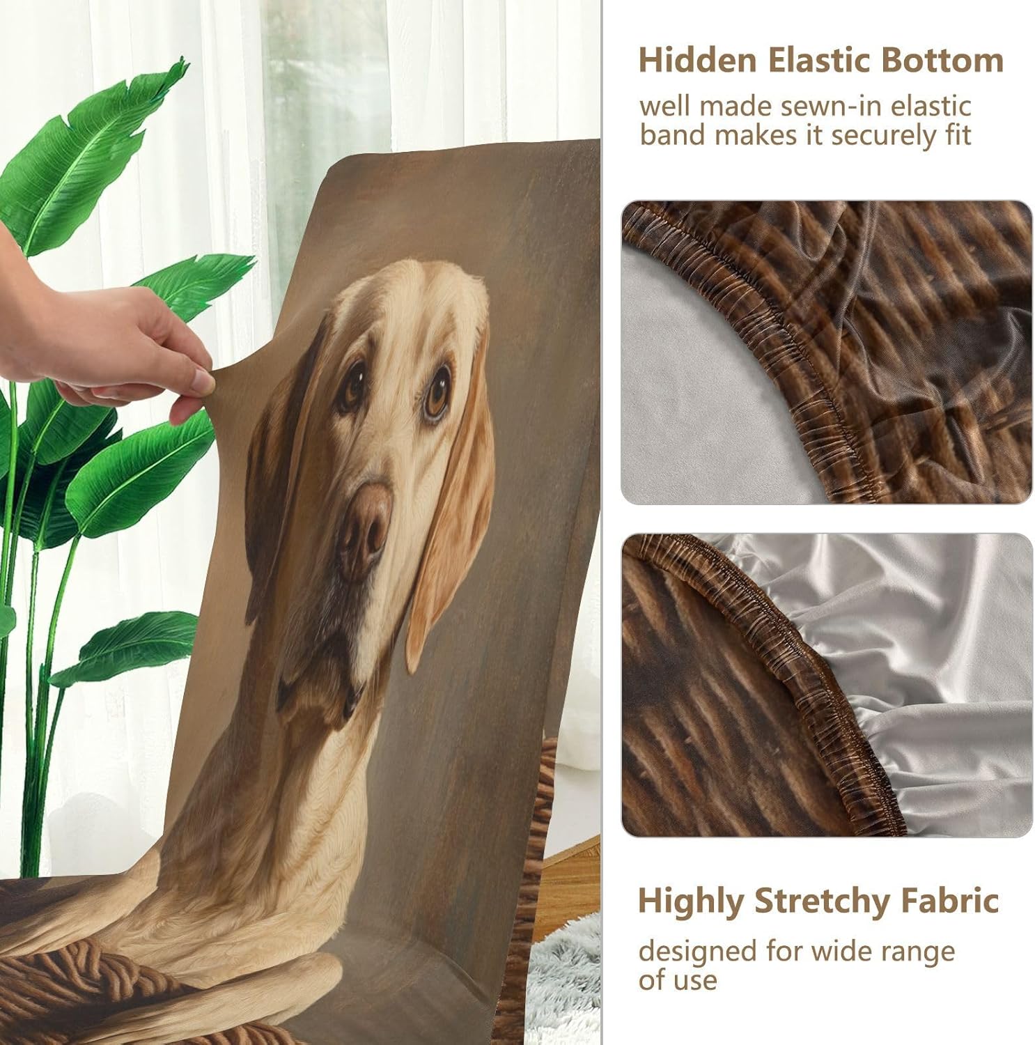 ALAZA Chair Covers for Dining Room, Labrador on Basket Stretch Chair Cover Sets Chair Protector Removable Washable for Ktichen Restaurant Hotel