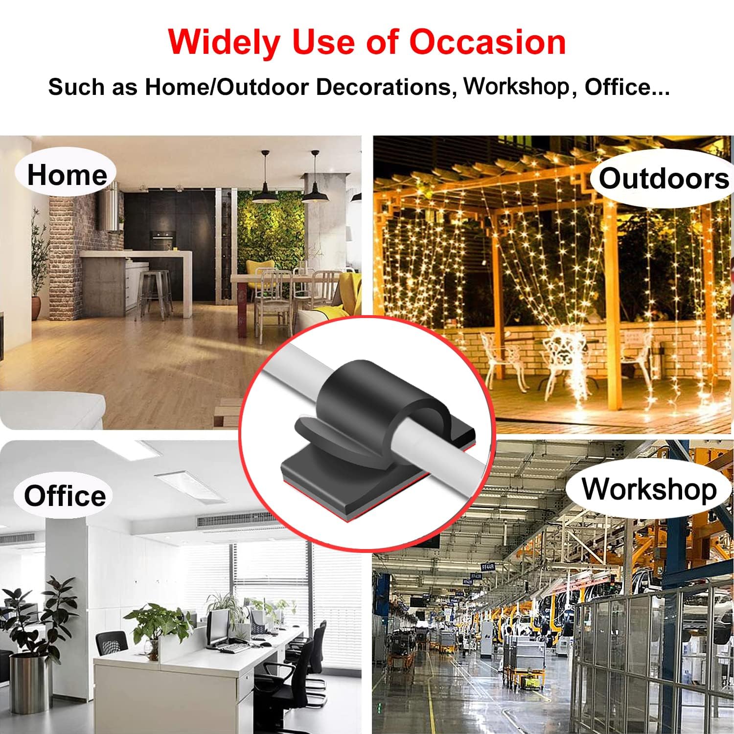 Tomario V2 Self-Adhesive Cable Clips – 50-Pack, Round Wire Holders For Desk, Wall, Office & Fairy Lights