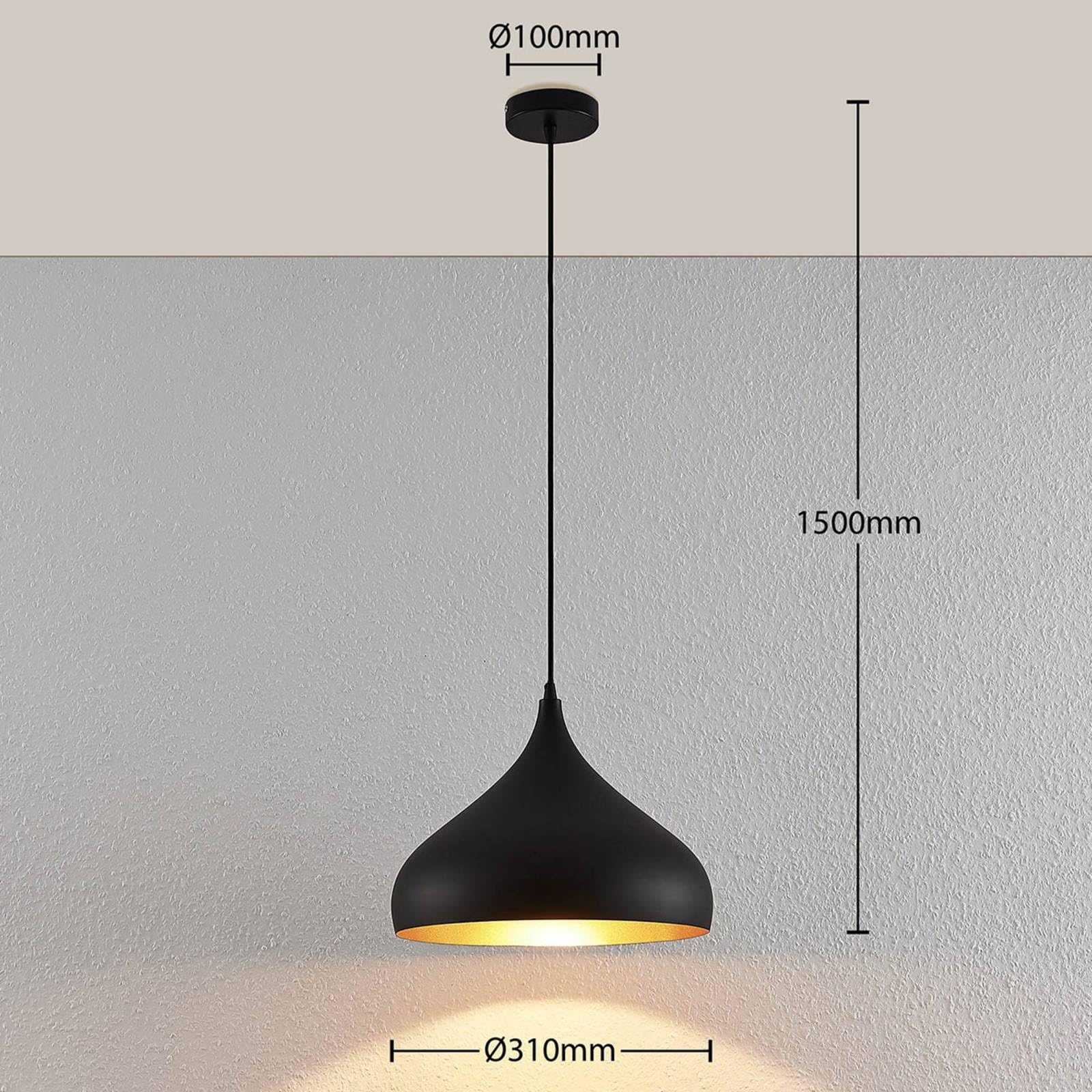 Lindby Esstisch Pendelleuchte, Hängeleuchte Schwarz Gold Hängelampe 1x E27 max. 60W ohne Leuchtmittel Wohnzimmer Esszimmer Esstischlampe Küche