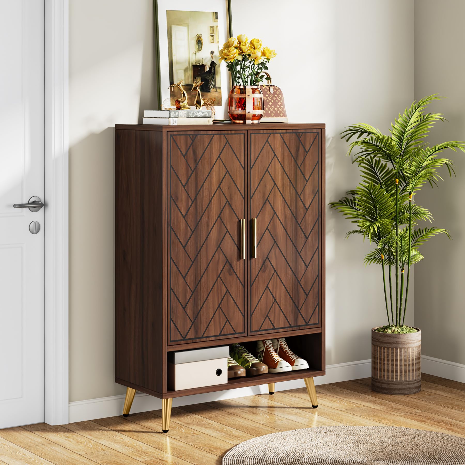 Tribesigns Mueble Zapatero de 6 Niveles con 2 Puertas, Armario Zapatero de Entrada, 75x 35x 110cm, Divisores Ajustables, para Armario Estrecho, Entrada, Salón, Marrón (marrón)
