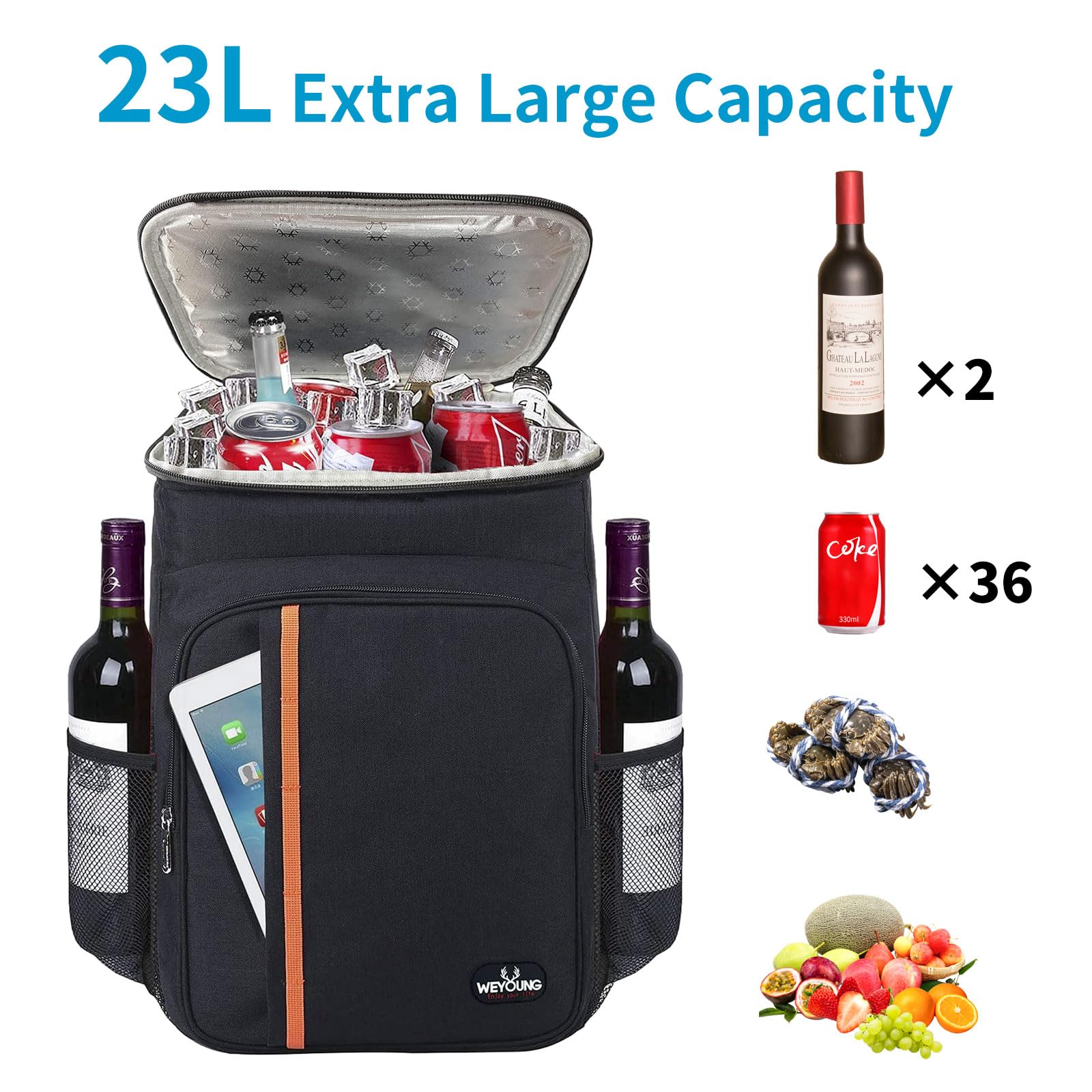 HEQUN Zaino Termica 23L Borsa Frigo Isoterma per Alimenti Picnic Escursionismo Campeggio