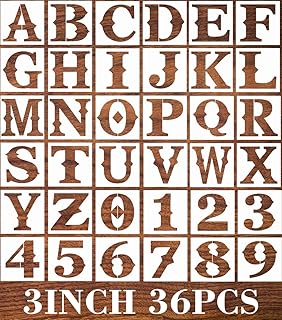 3inch Letter Stencils 36pcs Stencils Letter Alphabet Stencil Number Reusable&Flexible Stencils for Painting On Wood Wall Porch Fabric