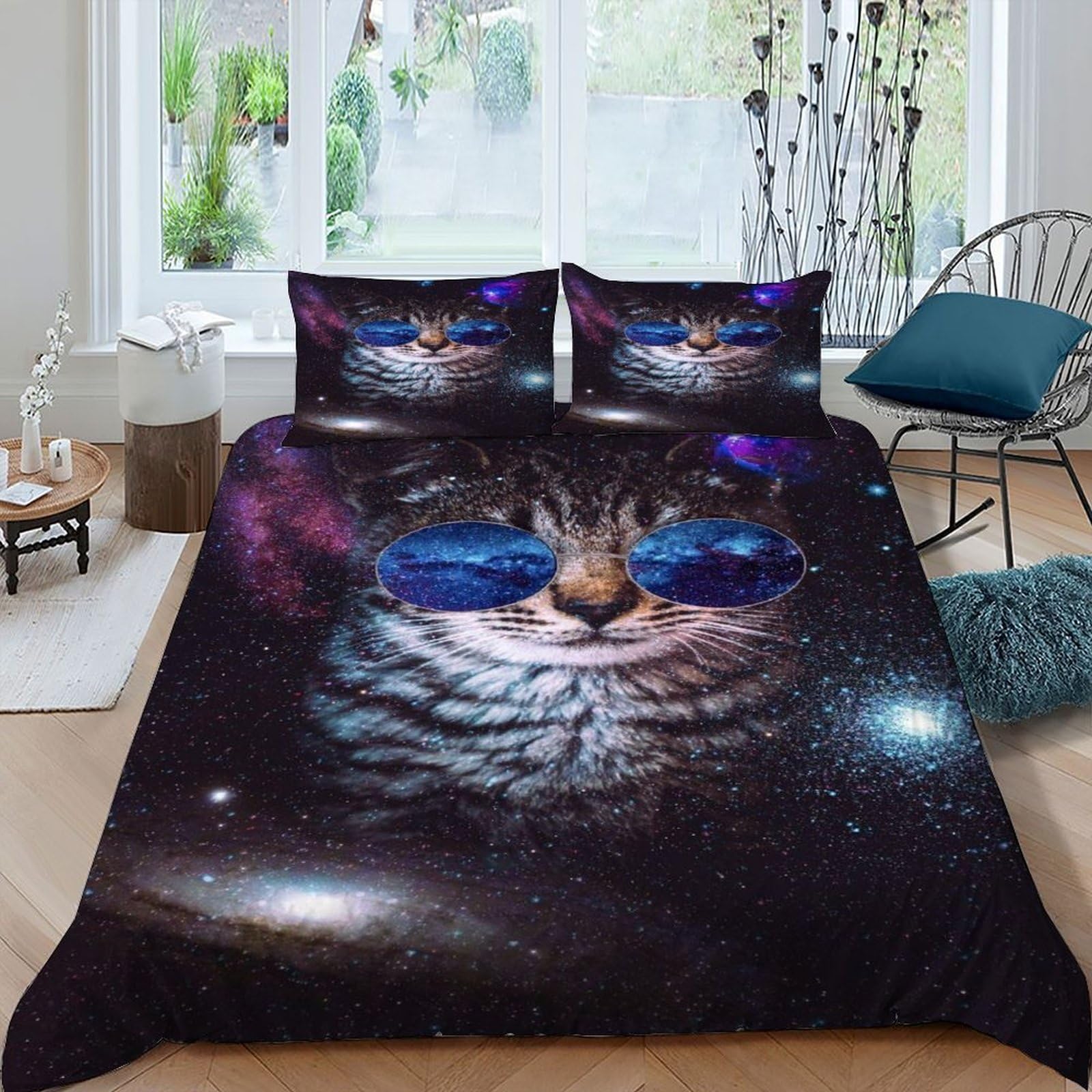 Housse de couette 220x240 king parure de lit imprimé animal décor chaton