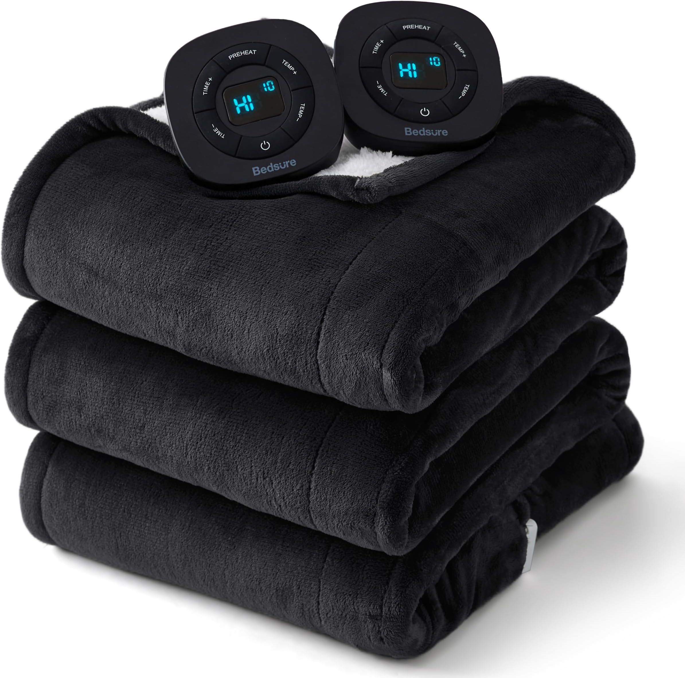 Bedsure Electric Blanket Queen Size - Dual Control Heated Blanket Queen, Fast Heating with 10 Time Settings & 10 Heat Settings, Warm Gift for Grandma (84x90 inches, Black)