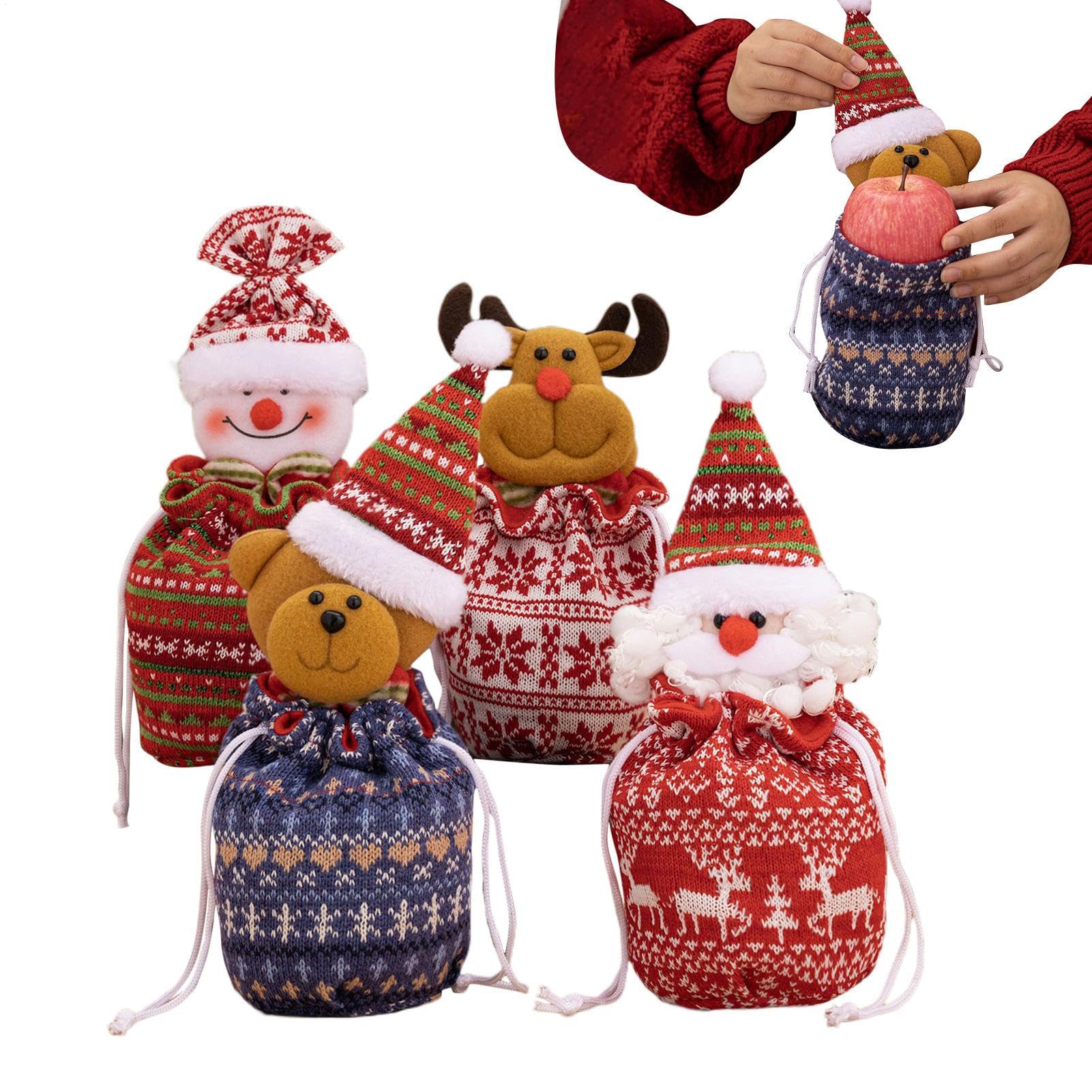 Bolsas De Navidad Con Cordón 4 Piezas Sacos De Santa Reno Muñeco De Nieve Y