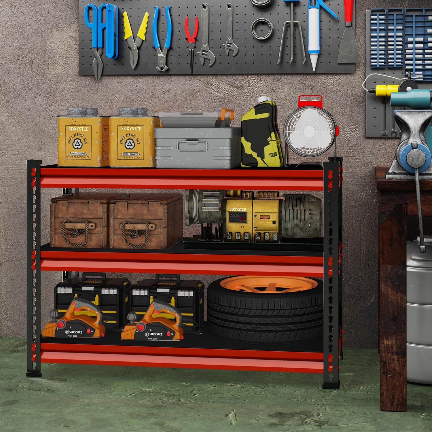 3-Tier Garage Shelving Heavy Duty,40''W x 18''D x 36''H Metal Shelving Unit,1320 lbs Weight Capacity Adjustable Storage Shelves for Retiple Tanks, Aquariums, Pantry,Red