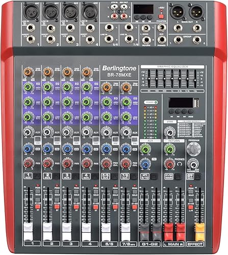 Berlingtone BT-78MXE, mezclador profesional de audio de estudio Bluetooth de 8 canales, controlador de sonido DJ, unidad USB, grabación de PC, RCA,