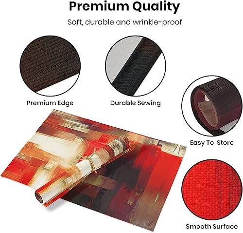 Miniatura 10 de Juego de 4 manteles individuales de arte moderno, color turquesa, pintura abstracta, lavables, de lino, verde azulado, para cocina, mesa de comedor,