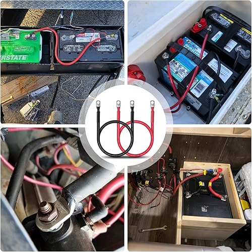 Miniatura 6 de iGreely - Cables de batería de calibre 4 para inversor de corriente con lengüetas de 516 pulgadas para panel solar, motocicleta, caravana y marina,