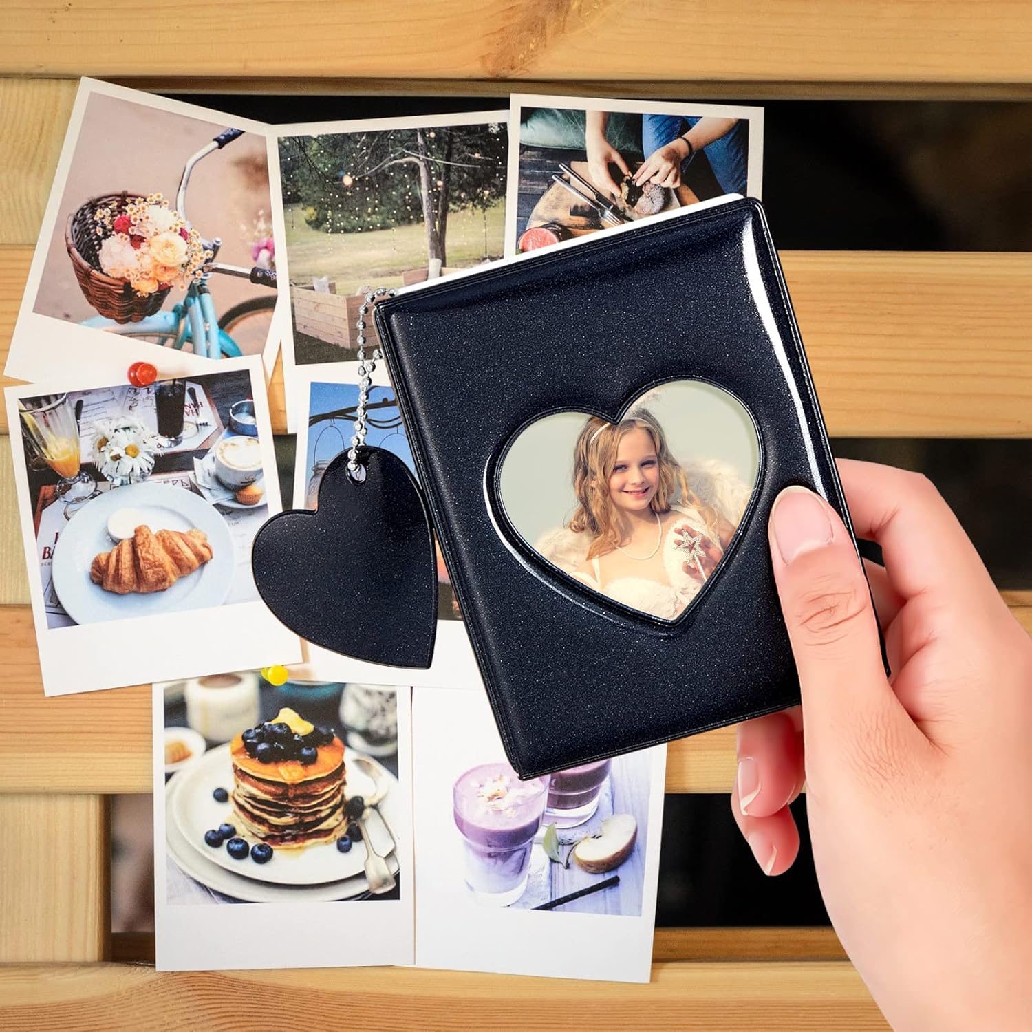 PerKoop 10 Pcs 3 Inch Kpop Photocard Holder Book Mini Photo Binder Album Small Love Heart Hollow Photo Card Binder Mirror with Heart Pendant Like Photocard Holder, 32 Pockets, 5 Colors