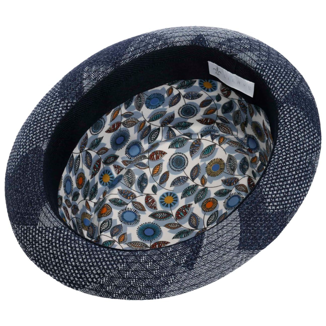 Lierys Chapeau Denim Patchwork Pork Pie Femme/Homme - Made in Italy Porkpie en Coton avec Doublure Printemps-ete Ete