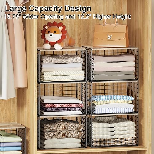 Miniatura 4 de Organizadores de armario ampliados y elevados con tablero superior, juego de 3 cestas apilables de almacenamiento para ropa, suéteres, jeans,