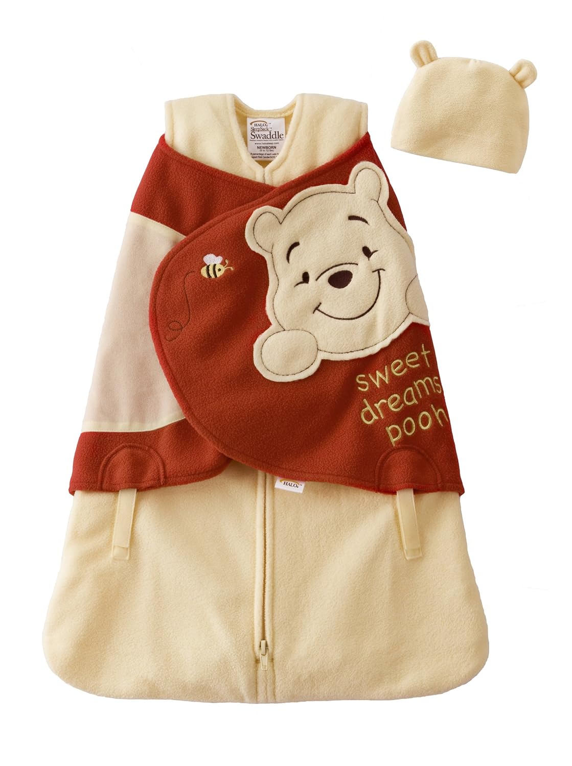 Halo Sleepsack MicroFleece Newborn Disney Swaddle, Pooh with Hat Baby