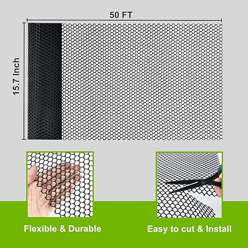 Miniatura 5 de Rollo de malla de alambre de plástico, 15.7 pulgadas x 50 pies, malla de alambre de plástico para pollo, barrera de valla de malla de jardín para