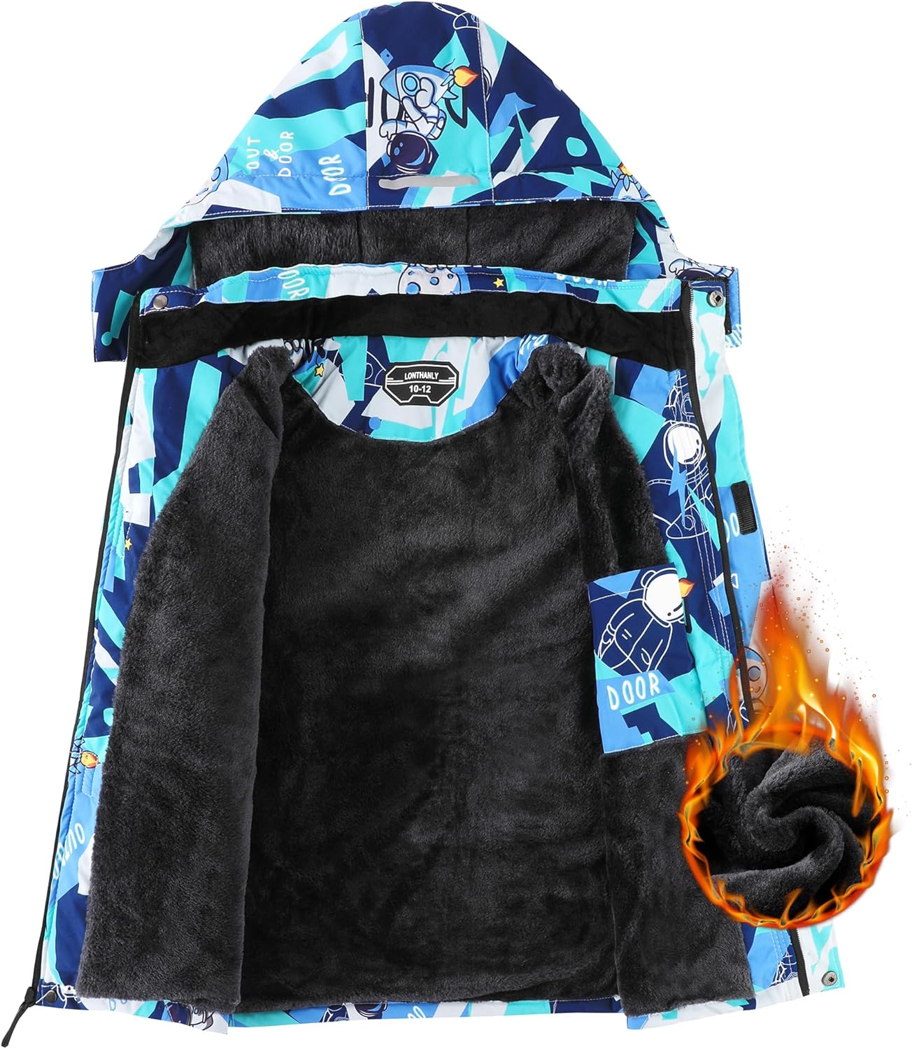 Boy's Waterproof Ski Jacket Warm Winter Snow Coat Kids Fleece Snowboarding Jackets Thick Hooded Windproof Coats - Image 3