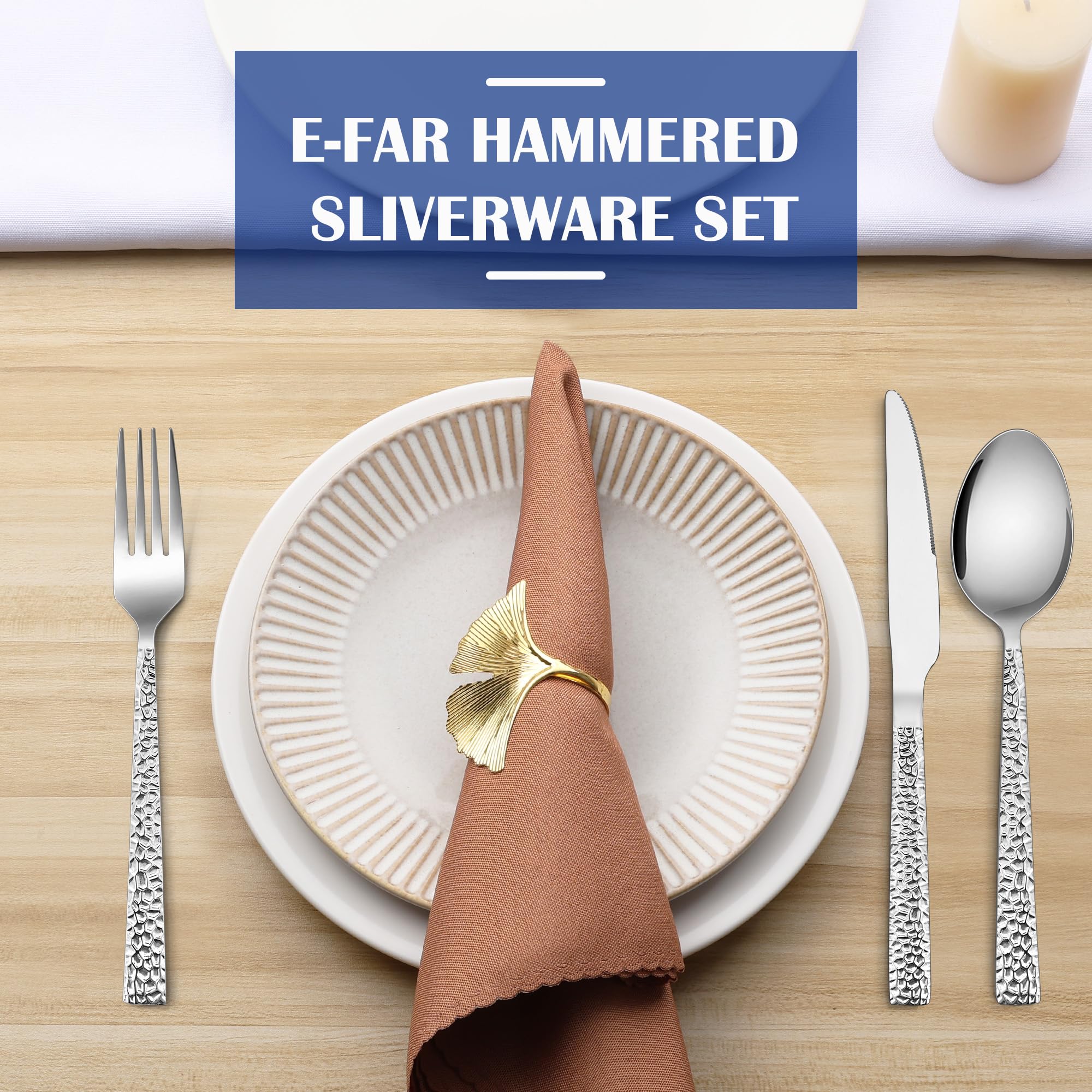 E-far 12-Piece Hammered Silverware Set, Stainless Steel Flatware Set for 4 — Amazon image 7