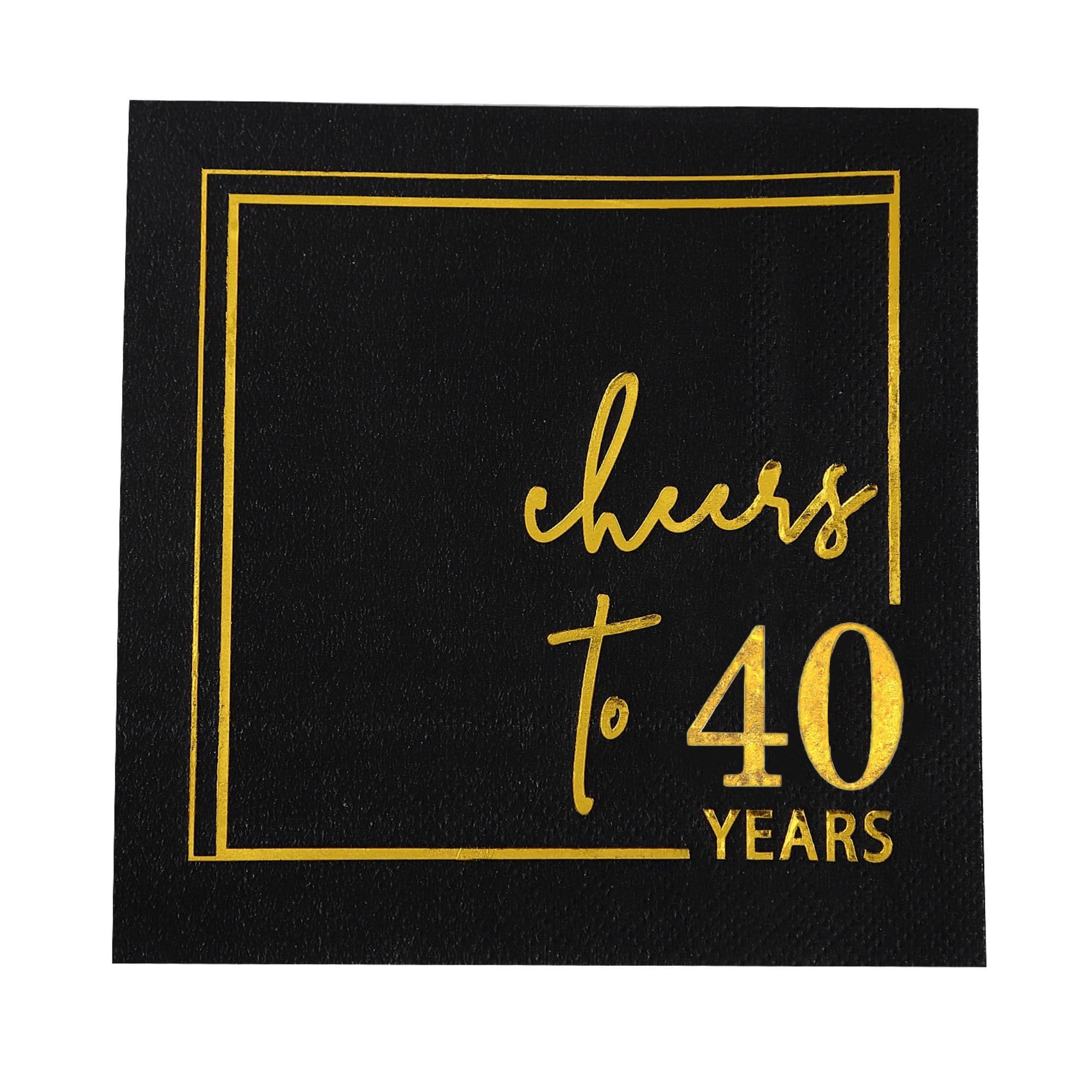"Cheers to 40 Years Cocktail Napkins" - 50 PK - 3 capas 40 servilletas de cumpleaños de 5 x 5 pulgadas servilletas de papel desechables para 40 cumpleaños decoraciones de boda aniversario negro y