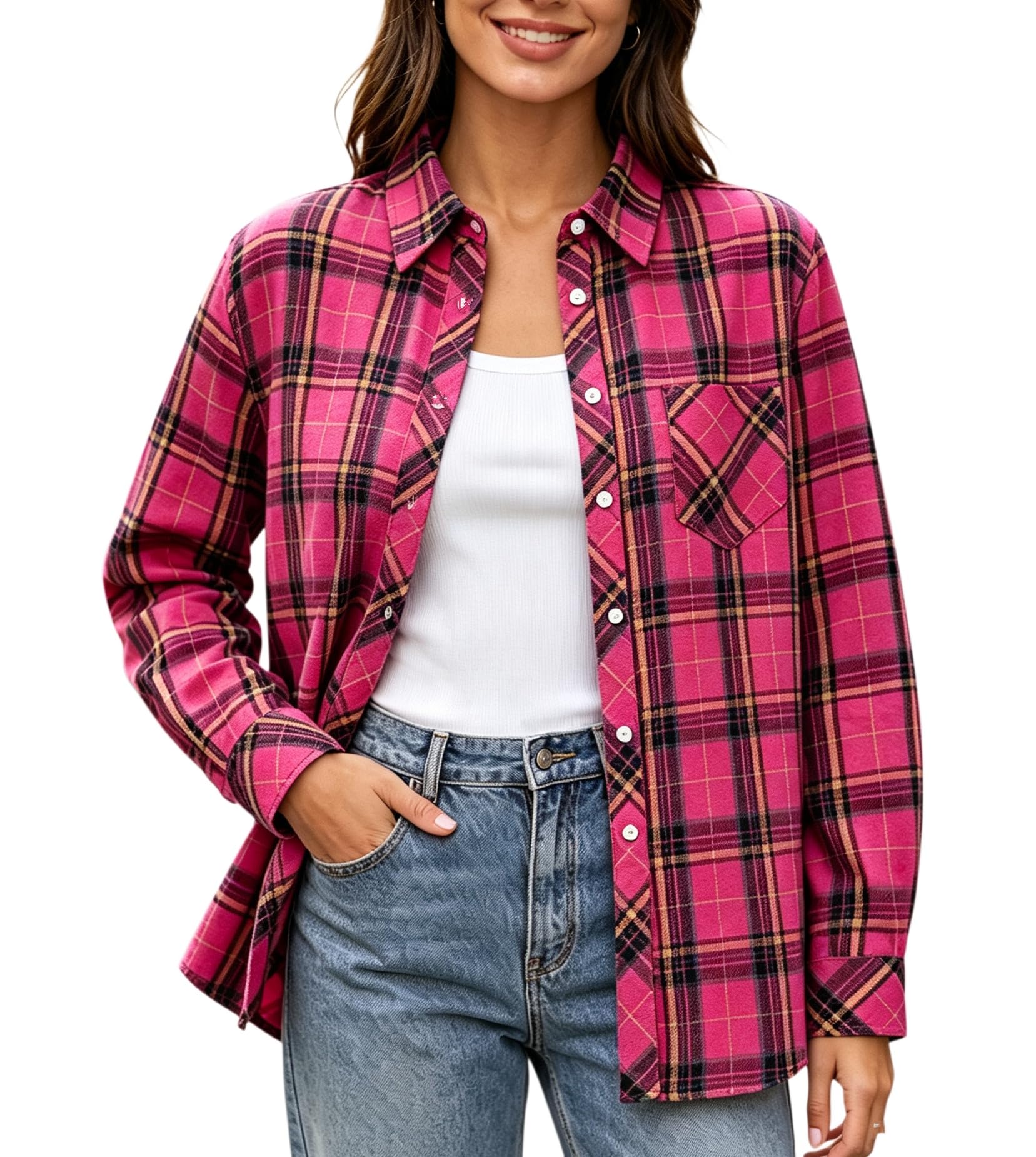 SANGTREE Womens and Girls Long Sleeve Flannel Shirt Plaid Button Down Shirt