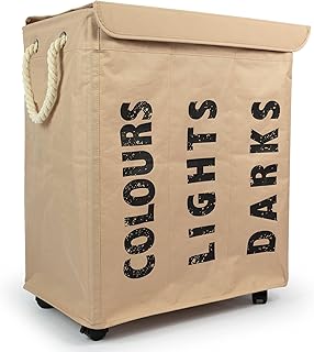 Osoltus 3 paniers à linge sur roulettes Sable