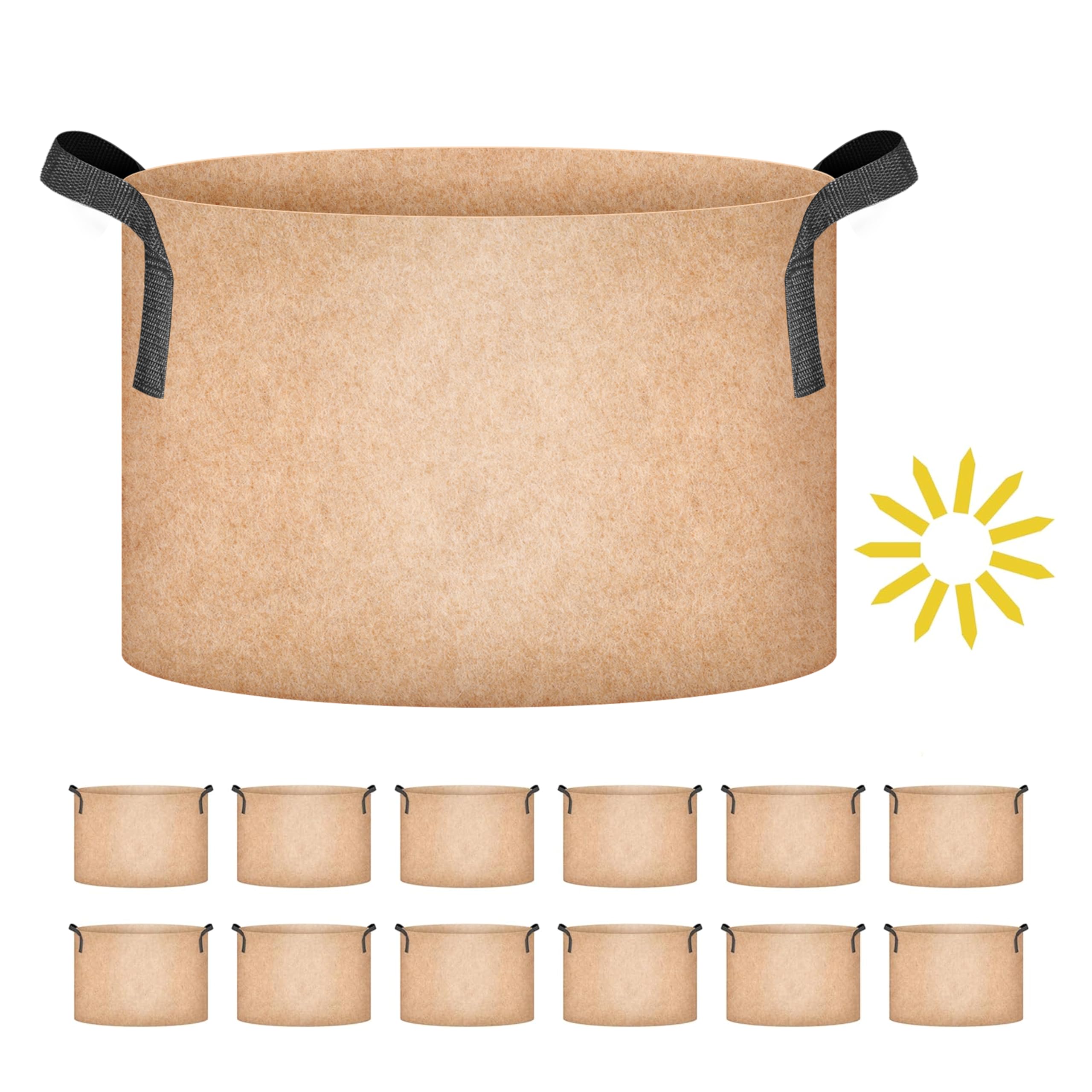 Simple Deluxe Con Asas, Bolsa no Tejida Gruesa Resistente con 6 Etiquetas para Plantas, 7 galones, 12 Unidades