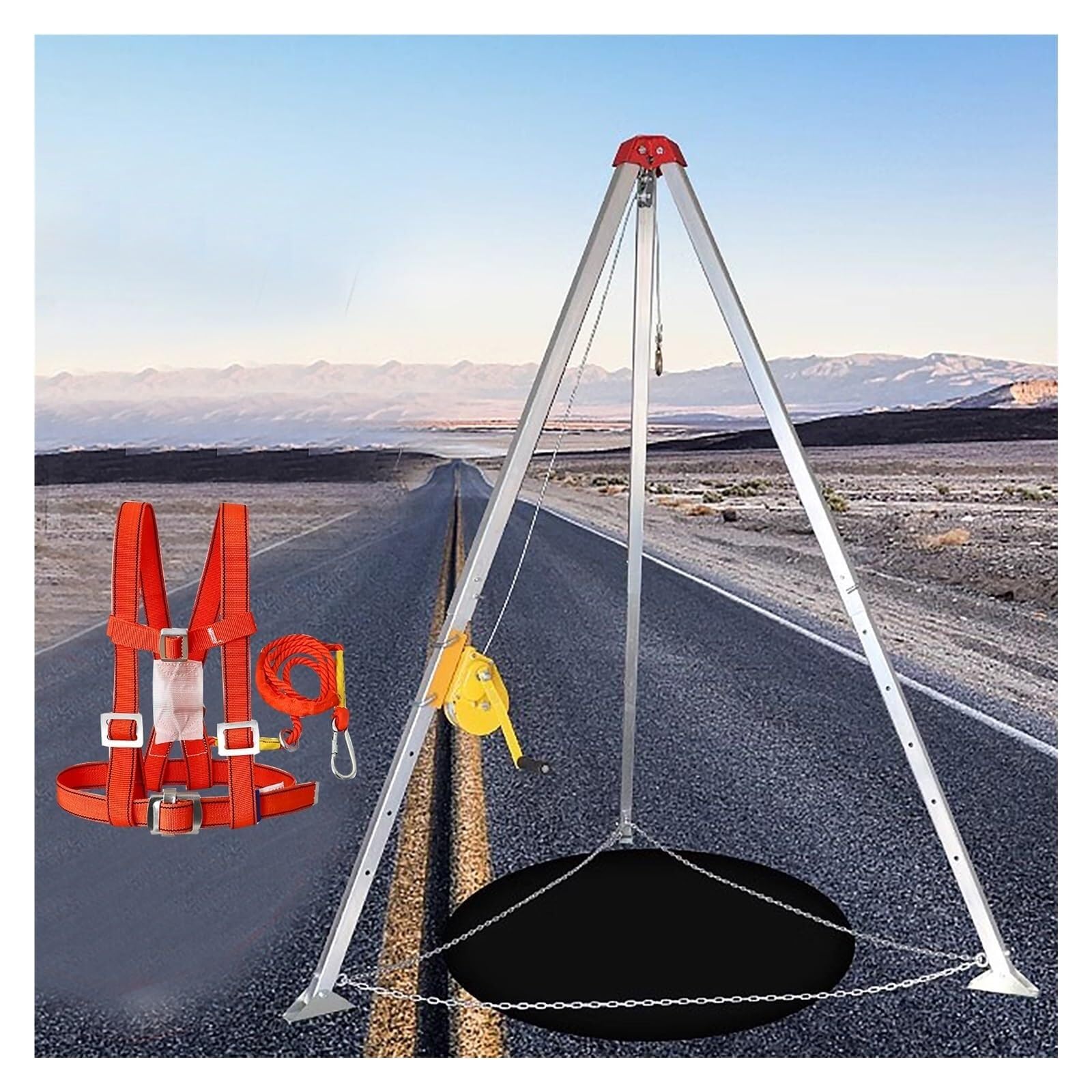 Generico Kit anticaduta, Kit treppiede per Soccorso Stradale, Sistema di funi di Soccorso Regolabili per spazi confinati, per Soccorso in Pozzi Profondi/Pulizia fognature/Riparazione Tubi, con protez