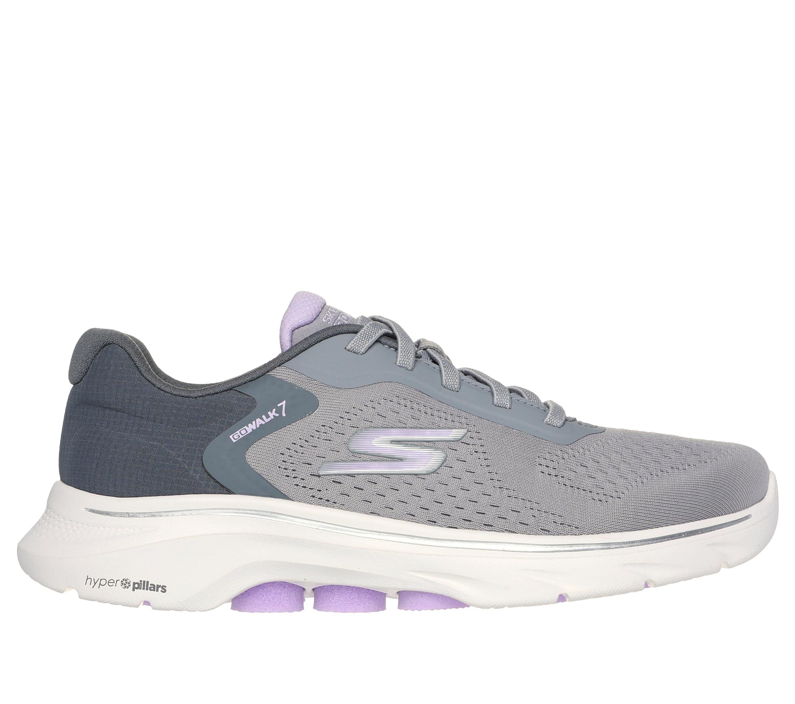 Skechers Womens Go Walk 7 - Cosmic Waves Athletic Walking Sneaker, Gray/Lavender, 10