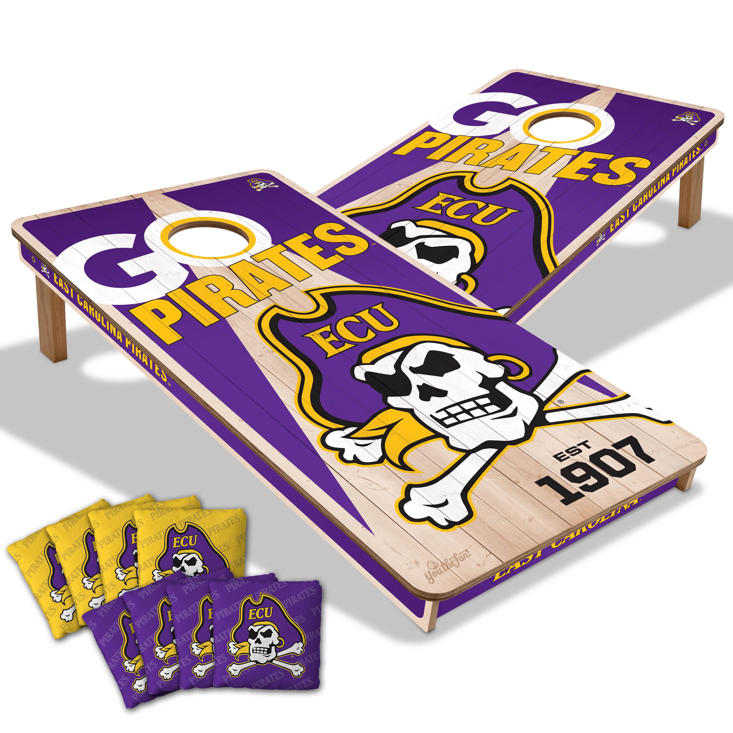 YouTheFan NCAA East Carolina Pirates 2’ x 4’ Professional Wood Cornhole Game with Logo Bags