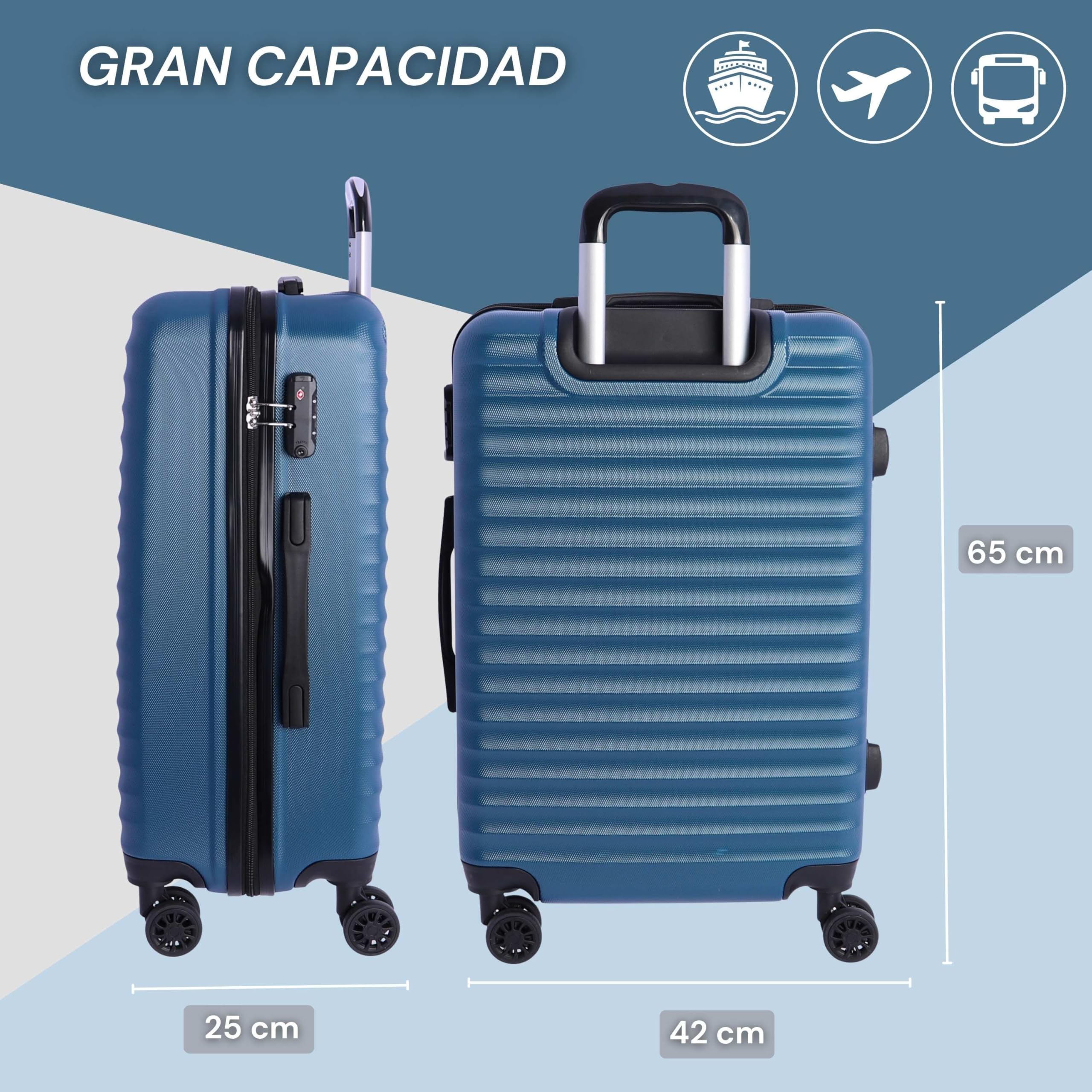 DON ALGODON Medium Suitcase 23 kg | Rigid Travel Suitcase with 4 Double Wheels 360º, TSA Lock and Telescopic Handle | Waterproof Luggage for Airplane Travel, blue, Classic - 2