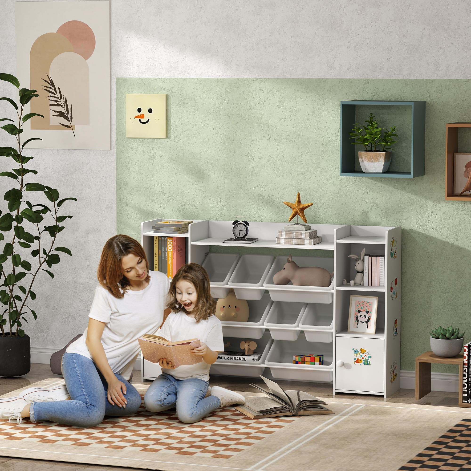 AIYAPLAY Meuble Rangement Enfant à 4 Niveaux, 8 Bacs Amovibles Blanc | Étagère de Rangement pour Jouets Enfants, Placards, Compartiments Ouverts, Chambre d'Enfant, Salle de Jeux, Garderie