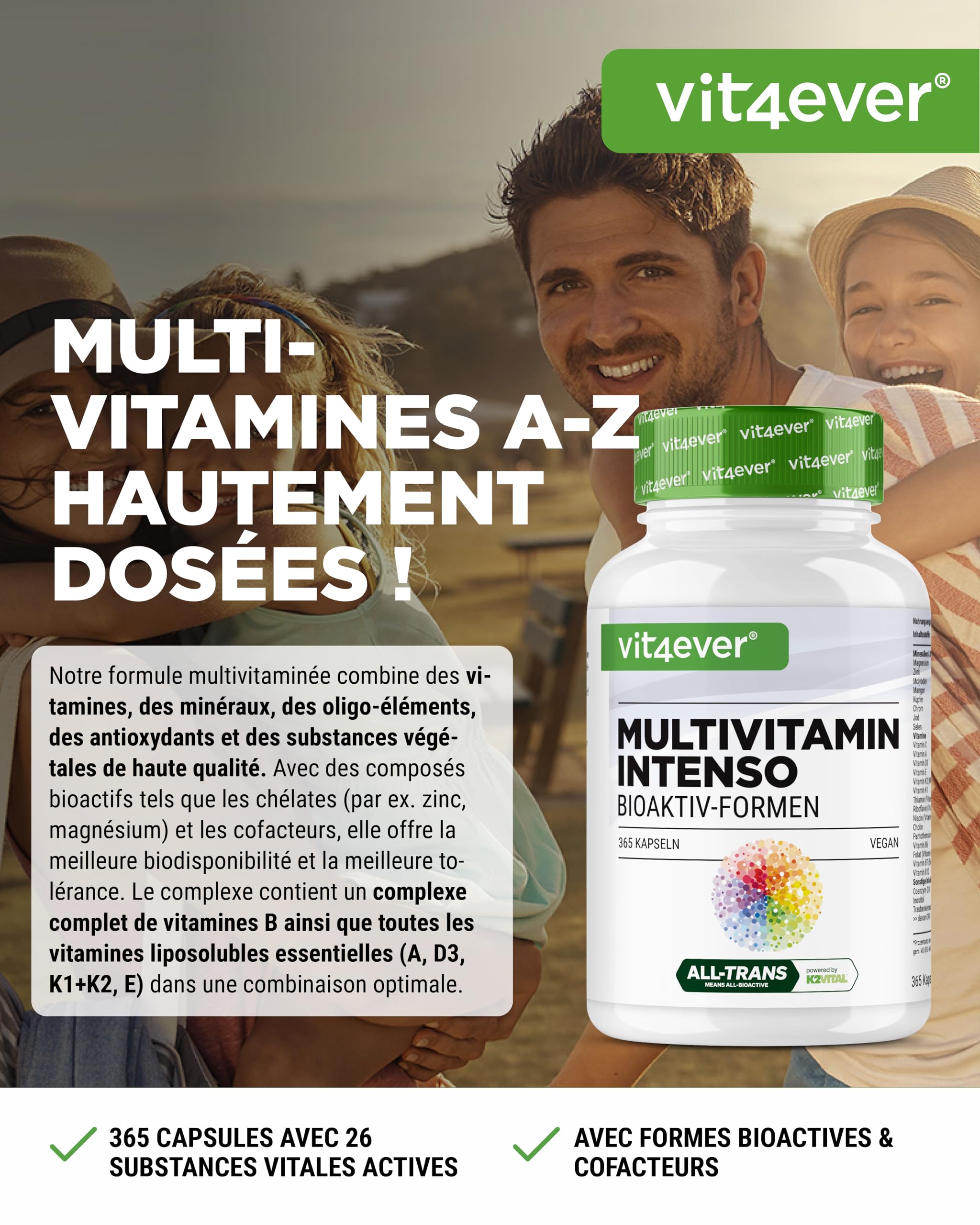 Multivitamines A-Z - 365 Gélules Hautement Dosées avec 26 Formes Bioactives & Matières Premières de Marque - Vitamines + Minéraux - Complexe All In One - Vegan