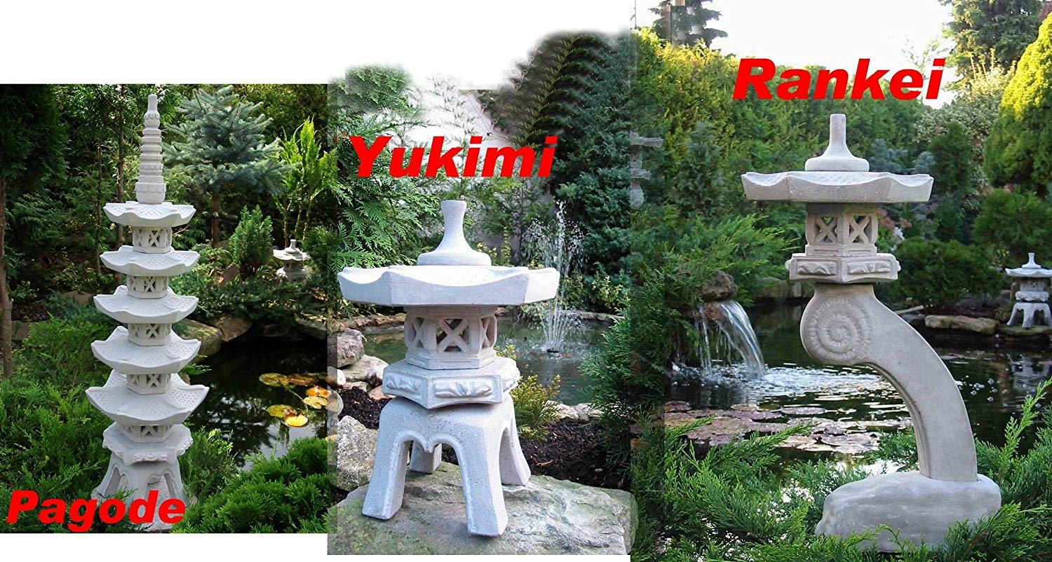 Japanische Steinlaterne Garten Laterne, 3 Stück Pagode + Yukimi + Rankei S | Pagode, Yukimi, Rankei S