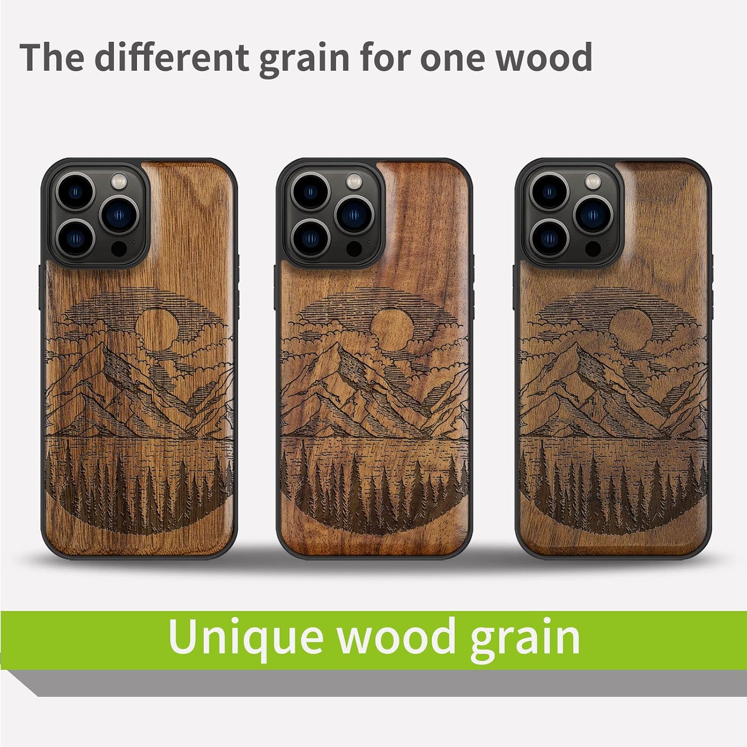 Carveit Magnetic Wood Case for iPhone 13 Pro Max [Natural Wood & Black Soft TPU] Unique & Classy Wooden Shockproof Protective Cover Compatible with MagSafe (Alpine Lake Carving -Walnut)