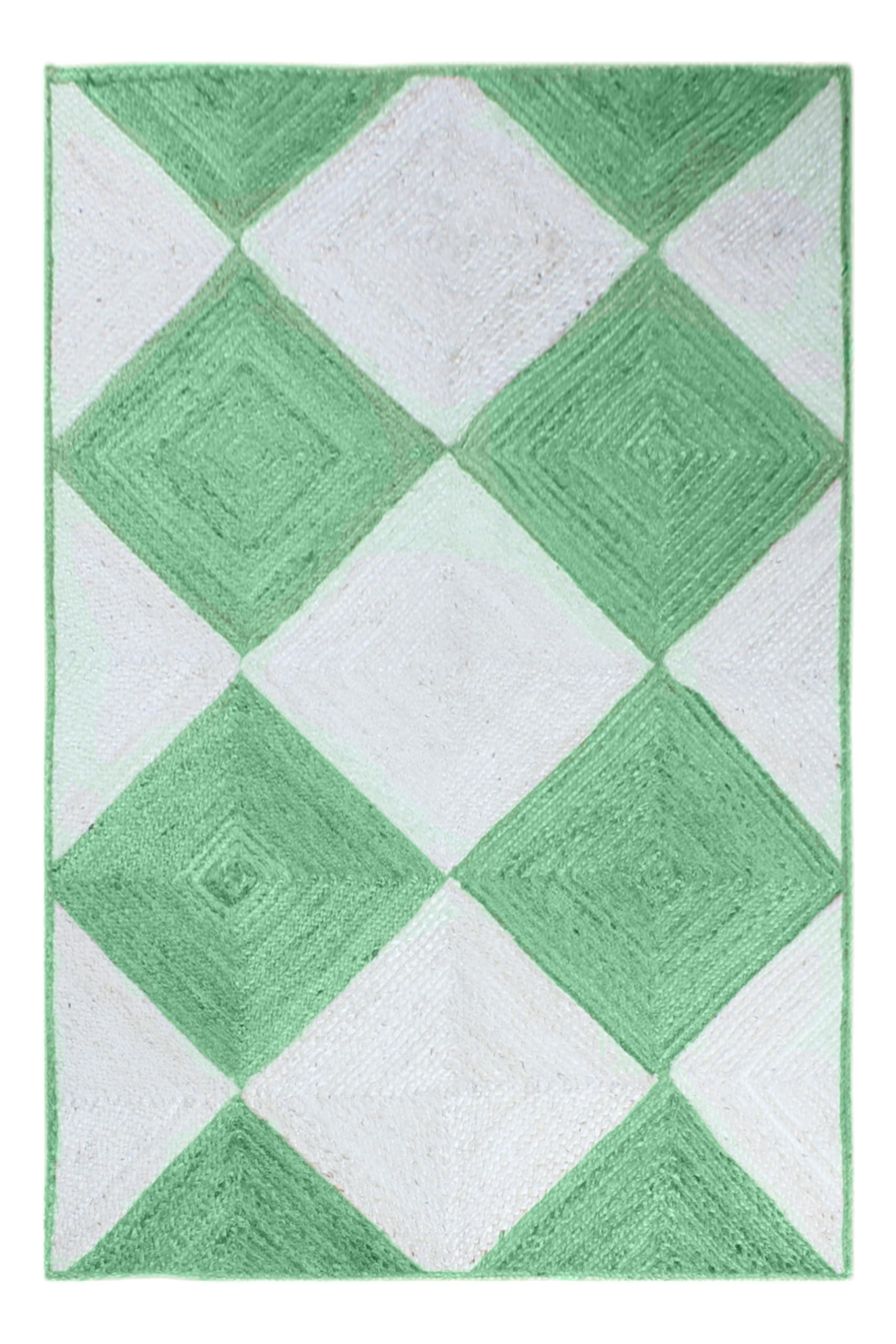 Tapis en jute tressé intérieur extérieur carré 122 cm avec motif Kilim tissage plat