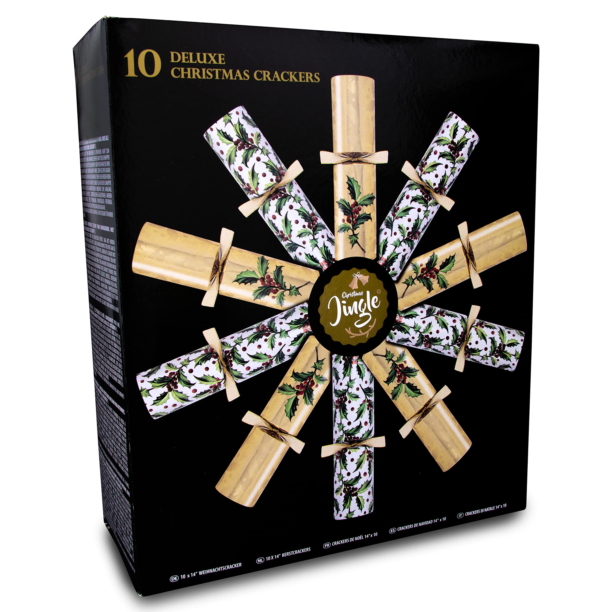 Deluxe Christmas Crackers - 14" Christmas Crackers 10 Pack Eco Christmas Crackers No Plastic - Family Christmas Crackers - Xmas Crackers With Party Hat, Joke & Gift