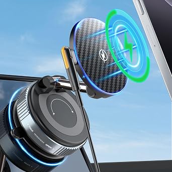 PlusAcc Vacuum Magnetic Phone Holder for Car, Suction Cup Phone Mount for MagSafe, 360Rotatable Strong Magnet Stand for iPhone 16/15/14/13 in Smooth Surface Charging
