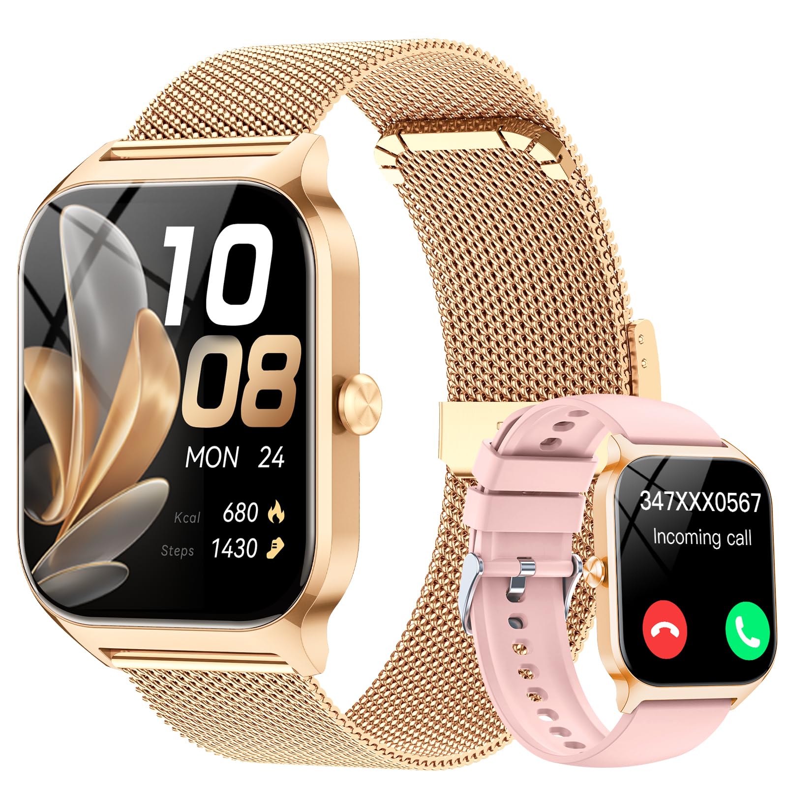 Reloj Inteligente Mujer con Llamadas y Voz de Al, Whatsapp Notificaciones,1.85" Smartwatch Mujer con SpO2/Pulsómetro/Monitor de Sueño,120+ Modos Deportes, IP68 Regalo para iPhone Android, Dual Straps