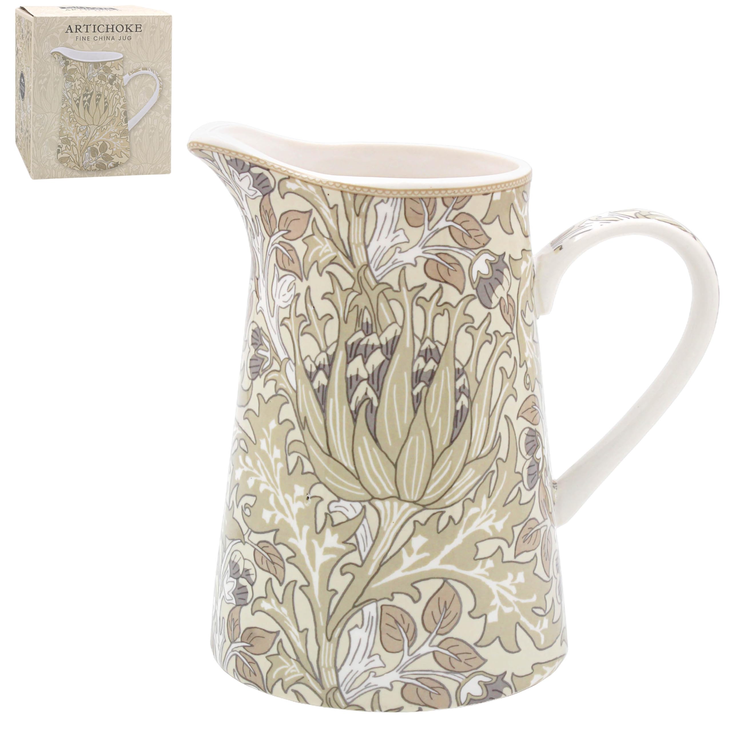 The Leonardo Collection Artichoke William Morris Jug For Home & Kitchen | Stylish Cream & Milk Jug For Gravy, Water, Juice Or Events | Decorative Printed Vase Alternative For Daily Use