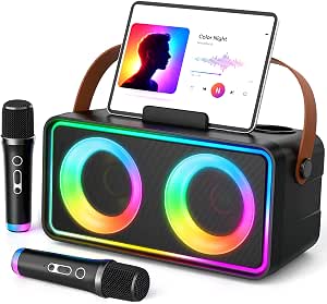 Portable Bluetooth Karaoke Machine with 2 Wireless Microphones