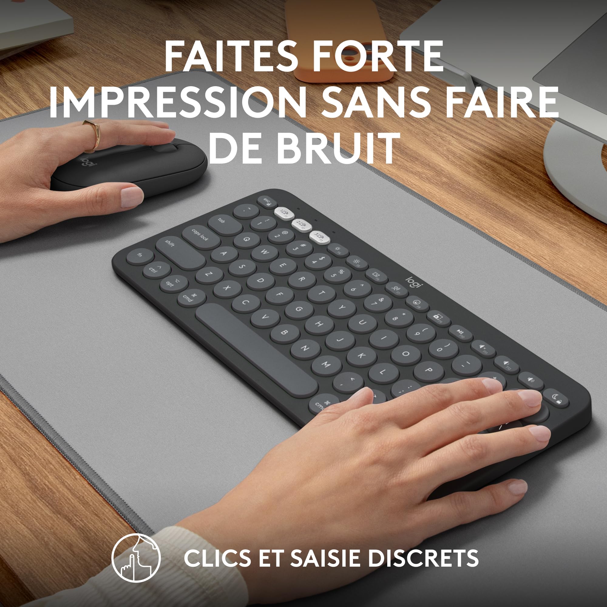Logitech Pebble 2 Combo, Clavier et Souris sans Fil, discrets et Portables, Personnalisables, Logi Bolt, Bluetooth, Easy-Switch pour Windows, macOS, iPadOS, Chrome - Clavier Français AZERTY, Graphite