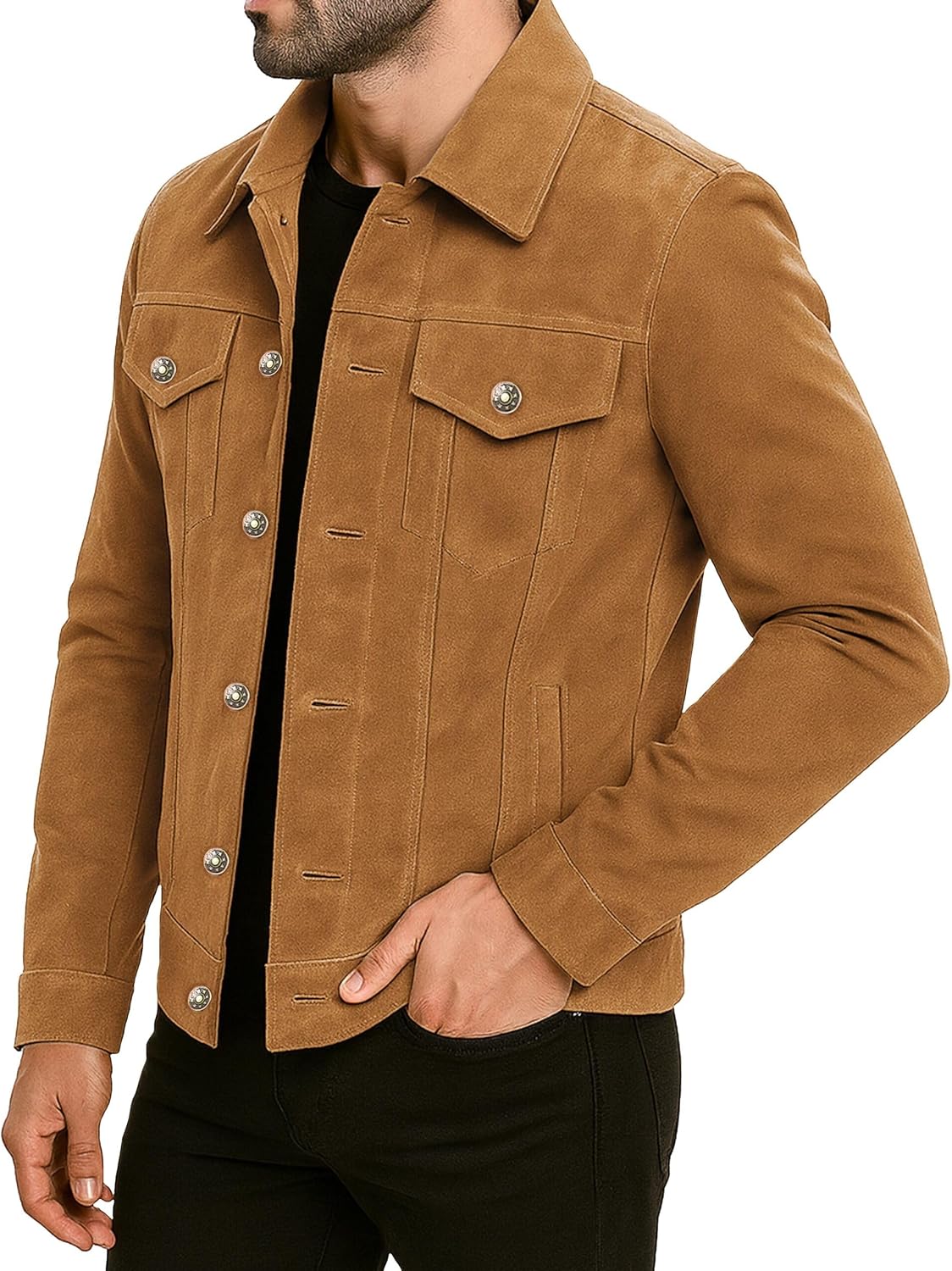 Premium Trucker Suede Jacket Western Cowboy Trucker Leather Jacket | Shirt Collar Jackets For Mens