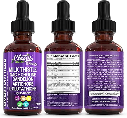 Miniatura 9 de Clean Nutraceuticals Cardo mariano NAC Liver Cleanse Suplemento de desintoxicación y reparación de apoyo hepático gotas líquidas con extracto de