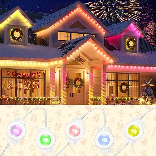 Luces permanentes para exteriores, 111 pies con 72 luces LED inteligentes con control de aplicación, modos de escena de bricolaje IP65,