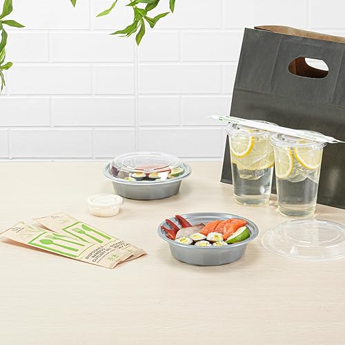 Miniatura 175 de Restaurantware Asporto - Cajas para llevar de 16 onzas, 50 recipientes de alimentos para llevar para microondas, tapas de plástico transparente Negro