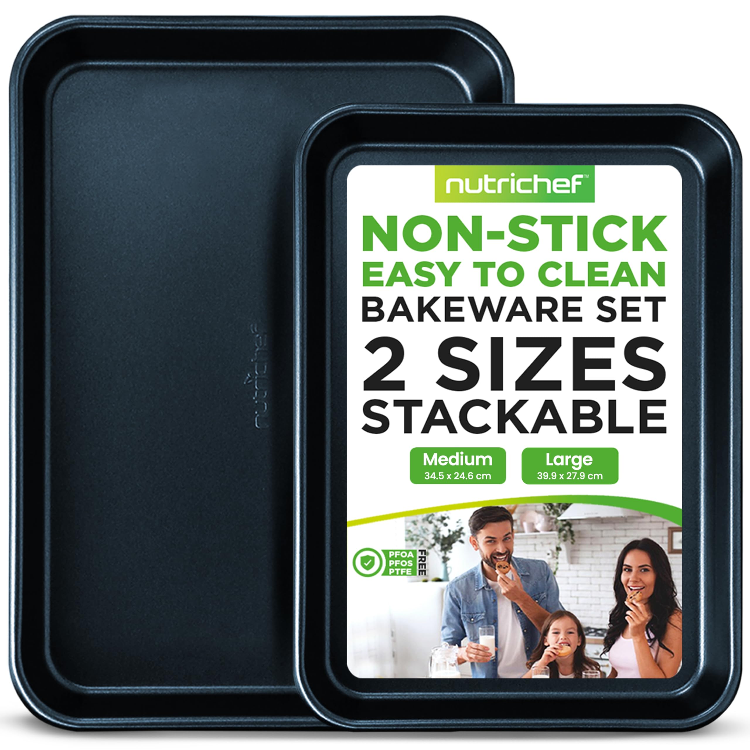 – Nutrichef Non-Stick Cookie Tray Set- 2-Piece, Easy Clean, Stackable Cookie Sheets, Dishwasher Safe, Oven Safe, PFOA Free, Non-Toxic Bakeware, Perfect for Baking & Roasting- Blue