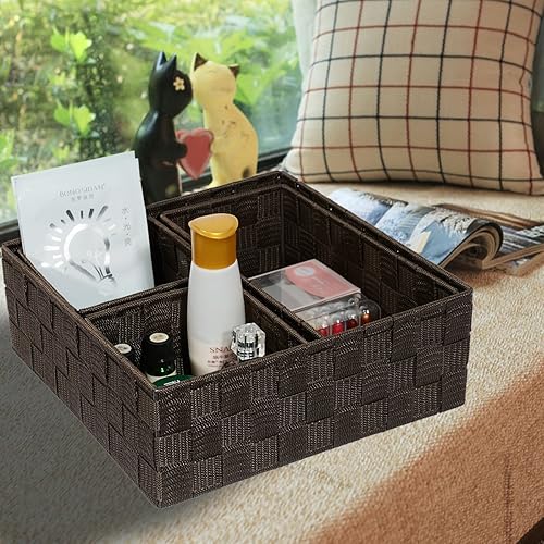 Miniatura 104 de Posprica Cestas de almacenamiento tejidas para organizar, pequeñas cestas negras de cubo organizador divisor para cajón, armario, estante, aparador,