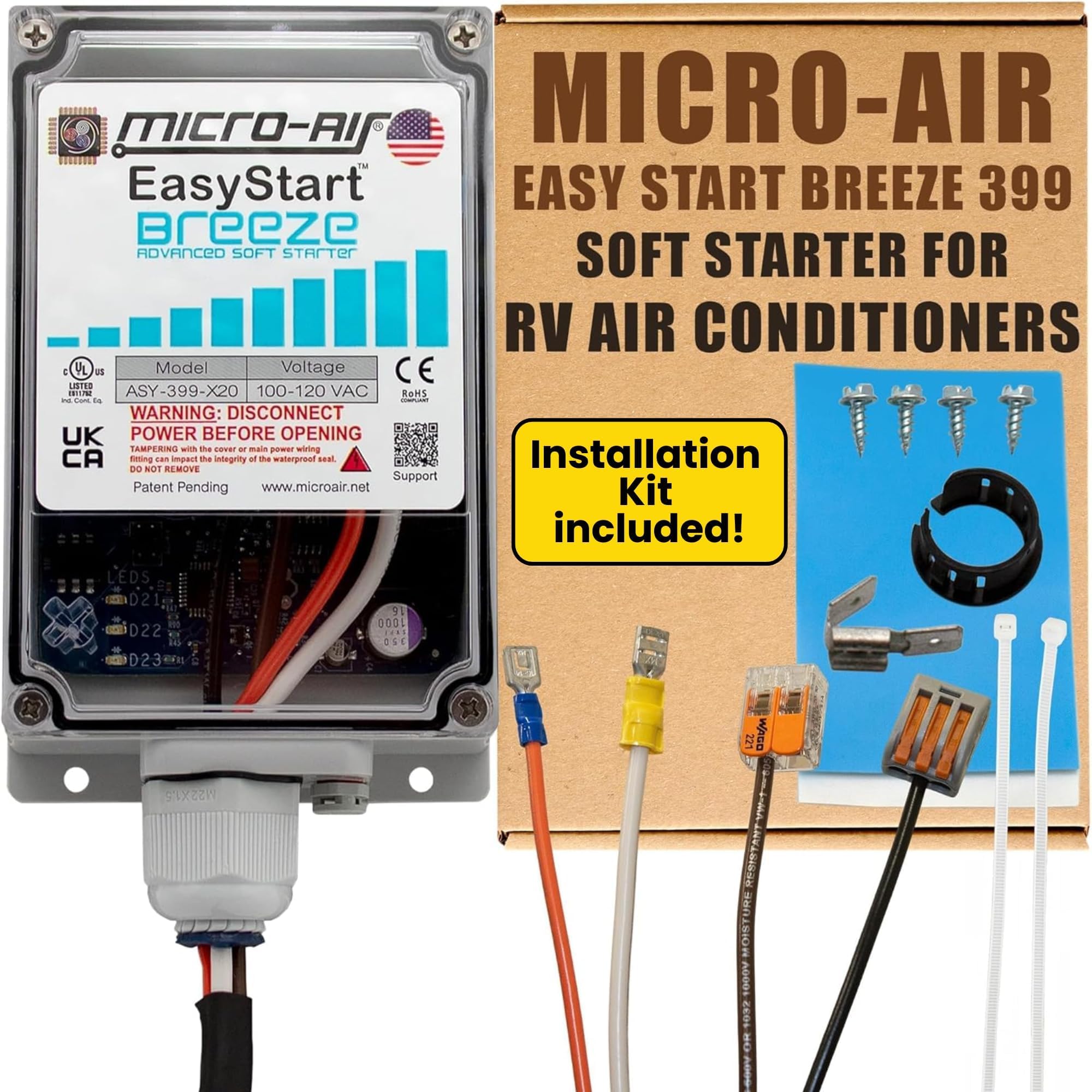 EasyStart Breeze 399 - Soft Starter for RV Air Conditioners - Starter Compressor Unit for Travel Trailers - Soft Start for 120V RV A/C Motors - Compact Design, Breeze w/Installation Kit