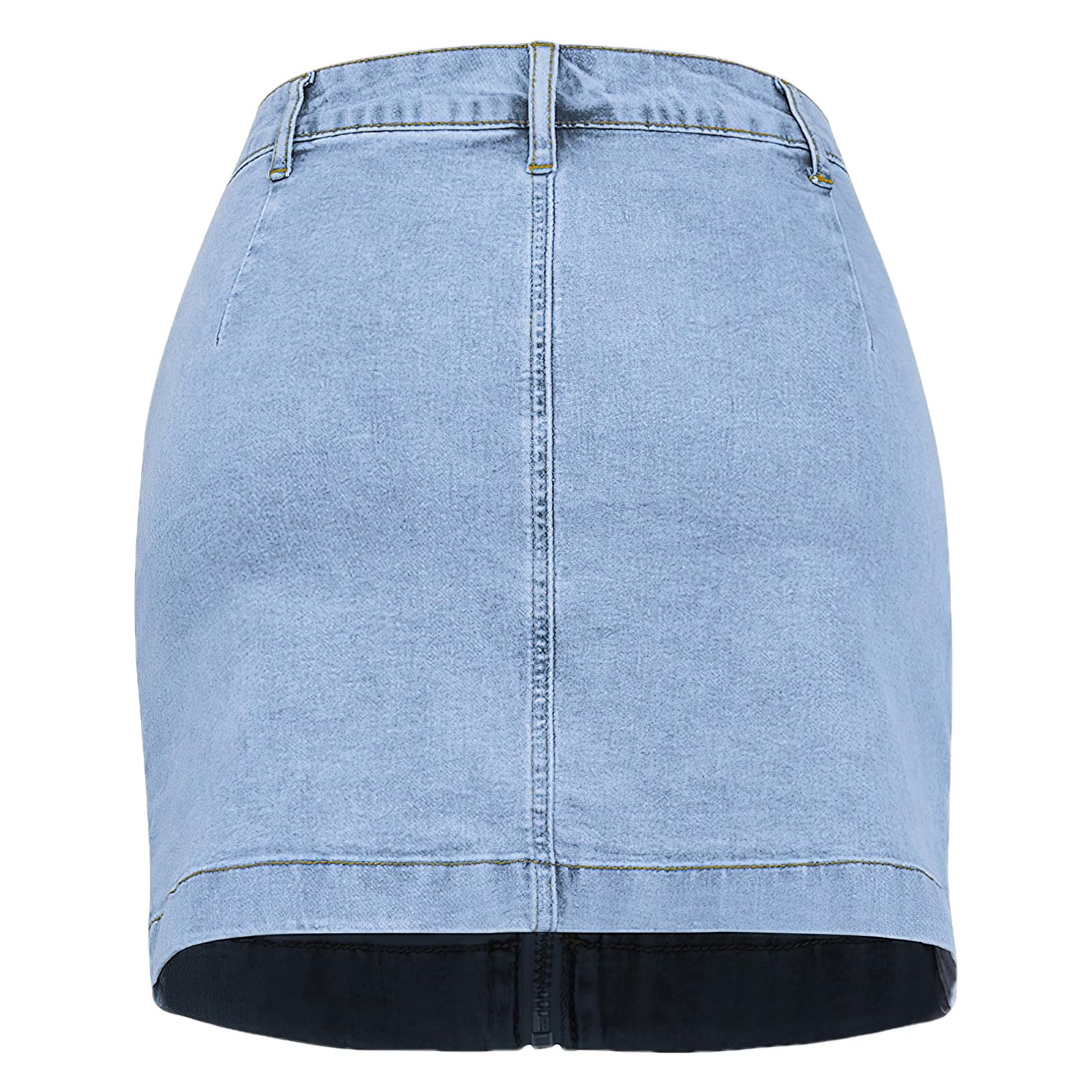 Femme Taille Moyenne Fermeture Eclair Devant Jupe en Jean Extensible Décontracté Jupes en Jean avec Poches